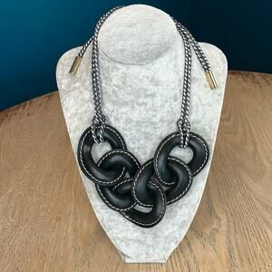 Salvatore Ferragamo Statement Necklace Leather Chain Western Braided Navy